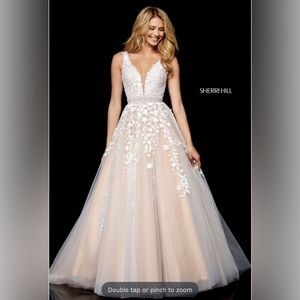 Sherri Hill 11335 pink and white ball gown prom dress